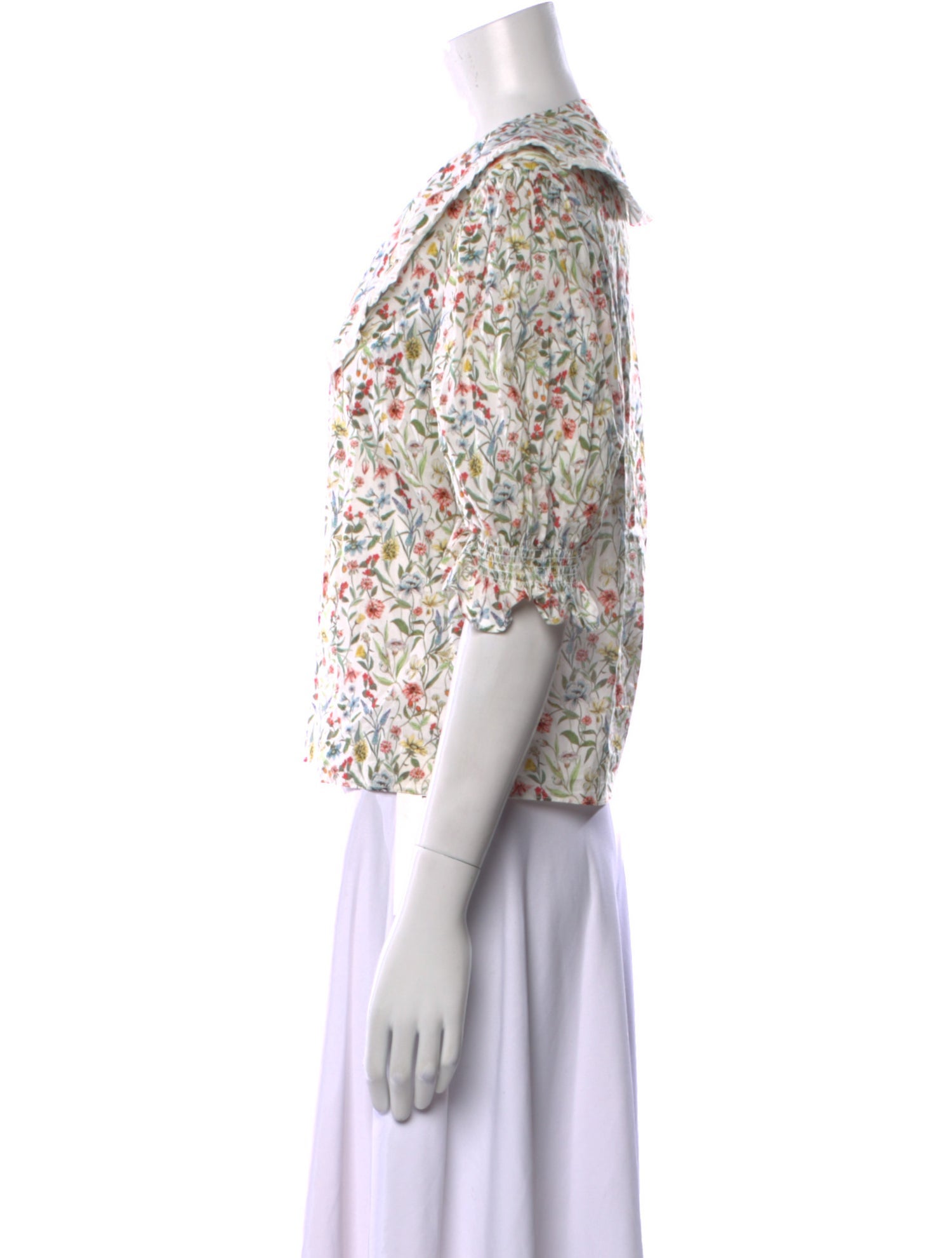 Loeffler Randall Floral Print Three-Quarter Sleeve Crop Top